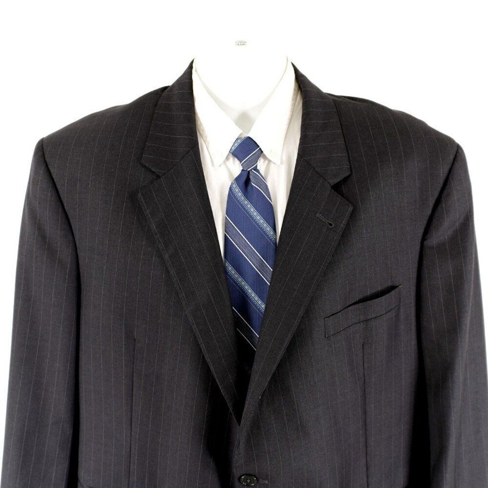 Jos A Bank Signature Gold Gray Pin Striped Wool 2 Button Suit Jacket 46R / 48R S